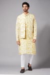 Buy_Hilo Design_Yellow Moonga Silk Tie And Dye Abstract Allioty Bundi & Kurta Set _at_Aza_Fashions