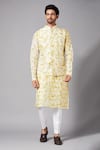 Hilo Design_Yellow Moonga Silk Tie And Dye Abstract Allioty Bundi & Kurta Set _Online_at_Aza_Fashions