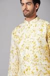 Hilo Design_Yellow Moonga Silk Tie And Dye Abstract Allioty Bundi & Kurta Set _at_Aza_Fashions