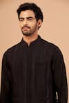 Hilo Design_Black Bundi Jacquard Stripe Pattern Strilack And Kurta Set _at_Aza_Fashions