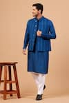 Buy_Hilo Design_Blue Bundi Jacquard Stripe Pattern And Kurta Set _at_Aza_Fashions