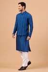 Hilo Design_Blue Bundi Jacquard Stripe Pattern And Kurta Set _Online_at_Aza_Fashions