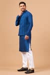 Buy_Hilo Design_Blue Bundi Jacquard Stripe Pattern And Kurta Set _Online_at_Aza_Fashions