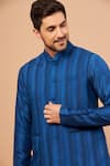 Shop_Hilo Design_Blue Bundi Jacquard Stripe Pattern And Kurta Set _Online_at_Aza_Fashions