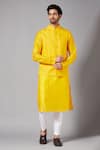 Buy_Hilo Design_Yellow Bundi Jacquard Stripe Pattern And Kurta Set _at_Aza_Fashions