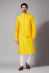 Hilo Design_Yellow Bundi Jacquard Stripe Pattern And Kurta Set _Online_at_Aza_Fashions