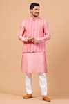 Buy_Hilo Design_Pink Bundi Jacquard Stripe Pattern Pinripes And Kurta Set _at_Aza_Fashions