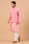 Buy_Hilo Design_Pink Bundi Jacquard Stripe Pattern Pinripes And Kurta Set _Online_at_Aza_Fashions