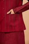 Hilo Design_Red Bundi Jacquard Stripe Pattern And Kurta Set _at_Aza_Fashions