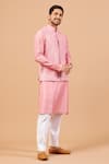 Hilo Design_Pink Bundi Georgette Embroidered Mirror Pinoret Work And Kurta Set _Online_at_Aza_Fashions