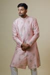 Buy_Hilo Design_Pink Dupion Silk Embroidered Floral Sherwani Set _at_Aza_Fashions