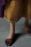 Shorshe Clothing_Gold Kurta Raw Silk Plain Plunge V Neck Asymmetric And Farshi Pant Set _at_Aza_Fashions