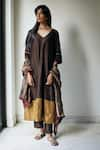 Buy_Shorshe Clothing_Brown Chanderi V Neck Kurta And Pant Set _at_Aza_Fashions