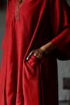Shop_Shorshe Clothing_Red Kurta Raw Silk, Lining Shantoon, Pant Cotton Asymmetric And Farshi Set _Online_at_Aza_Fashions