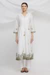 Huemn_White Silk Chanderi V Neck Kurta Set  _Online_at_Aza_Fashions