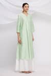 Huemn_Green Silk Chanderi V Neck Kurta Set  _Online_at_Aza_Fashions