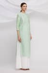 Huemn_Green Silk Chanderi Round Kurta Set _Online_at_Aza_Fashions