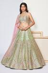 Buy_Chamee and Palak_Green Embroidered Floral Pattern Halter Dance Of Flowers Bridal Lehenga Set _at_Aza_Fashions