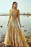 Buy_House of Musafir_Yellow Silk Velvet And Tulle Embellished Sequin Round Lehenga Set _at_Aza_Fashions