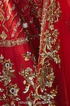 House of Musafir_Red Raw Silk And Tulle Embellished Sequin Leaf Neck Bridal Lehenga Set _Online_at_Aza_Fashions