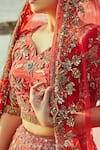 Buy_House of Musafir_Red Raw Silk And Tulle Embellished Sequin Leaf Neck Bridal Lehenga Set _Online_at_Aza_Fashions