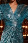 Shop_HOUSE OF FETT_Blue Luxury Pleated Fabric Magaluf Drape Gown_Online_at_Aza_Fashions