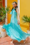 Buy_HOUSE OF FETT_Blue Chiffon Embroidery Halter Male Resortwear Gown _at_Aza_Fashions