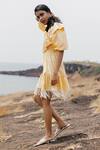 House of Fett_Yellow Wool Puffed Sleeve Dress_Online_at_Aza_Fashions
