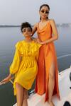 Buy_House of Fett_Orange Luxury Twill Fabric Opal Slit Jumpsuit_Online_at_Aza_Fashions
