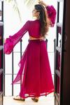 Shop_House Of Fett_Fuchsia Satin Cowl Neck Raspberry Balloon Sleeve Top And Pant Set_at_Aza_Fashions