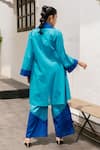 Shop_HOUSE OF FETT_Blue Cotton Colourblock V Neck Phi-phi Jacket Pant Set _at_Aza_Fashions