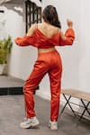 Shop_House Of Fett_Orange Cotton Twill V Neck Amber Cold Shoulder Top _at_Aza_Fashions