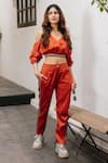 Shop_House Of Fett_Orange Cotton Twill V Neck Amber Cold Shoulder Top _Online_at_Aza_Fashions