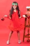 Hoity Moppet_Red Crepe, Satin Feathers Hem Dress _Online_at_Aza_Fashions