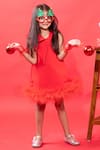 Buy_Hoity Moppet_Red Crepe, Satin Feathers Hem Dress _Online_at_Aza_Fashions