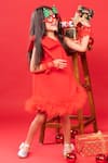 Shop_Hoity Moppet_Red Crepe, Satin Feathers Hem Dress _Online_at_Aza_Fashions