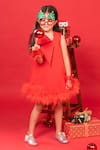 Hoity Moppet_Red Crepe, Satin Feathers Hem Dress _at_Aza_Fashions
