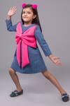 Hoity Moppet_Blue Denim, Satin Bows Detailed Dress _Online_at_Aza_Fashions