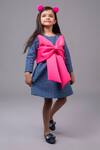 Buy_Hoity Moppet_Blue Denim, Satin Bows Detailed Dress _Online_at_Aza_Fashions