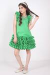 Hoity Moppet_Green Neoprene, Satin Making Waves Ruffle Hem Dress _Online_at_Aza_Fashions