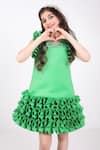 Buy_Hoity Moppet_Green Neoprene, Satin Making Waves Ruffle Hem Dress _Online_at_Aza_Fashions
