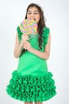 Hoity Moppet_Green Neoprene, Satin Making Waves Ruffle Hem Dress _at_Aza_Fashions