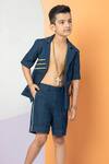 Hoity Moppet_Blue Denim Embroidered Thread Bts Theme Shirt And Shorts Set _Online_at_Aza_Fashions