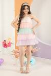 Hoity Moppet_Multi Color Tulle, Satin Layered Ruffle Dress_at_Aza_Fashions
