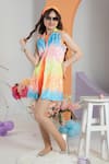 Hoity Moppet_Multi Color Crepe Embellished Sequins Chromatic Jacket With Orange Playsuit _Online_at_Aza_Fashions