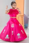 Buy_Hoity Moppet_Fuchsia Silk Applique Sea Creatures Breeze Motif Lehenga And Blouse Set _Online_at_Aza_Fashions