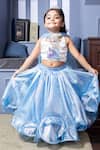 Buy_Hoity Moppet_Blue Organza, Satin, Crepe Stones Elsa Pattern Top Lehenga Set _at_Aza_Fashions