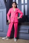 Buy_Hoity Moppet_Pink Please Me Silk Jacket Pant Set For Girls_at_Aza_Fashions