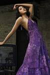 Payal & Zinal Purple Italian Crepe (viscose) Floral Print V Neck Halter Dress at Aza Fashions Payal & Zinal_Purple Italian Crepe (viscose) Floral Print V Neck Halter Dress _at_Aza_Fashions