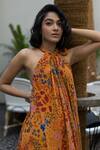 Payal & Zinal_Yellow Georgette Abstract Print Halter Dress_Online_at_Aza_Fashions